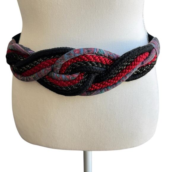 Vintage Accessories - Vintage 80s LEATHER SHOP Braided Rope Cord Belt Adjustable One Size Fits Most